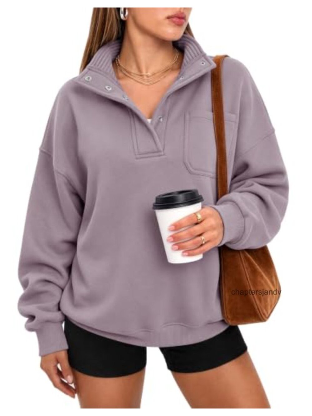 Oversized Henley Neck Sweatshirt Polyester Cotton Pullover